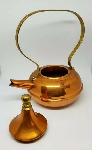 Lovely Vintage Antique Copper Kettle With Brass Handle And Brass Finial