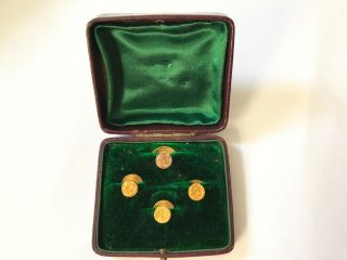 Antique Victorian 1890’s 9 Ct Gold Cased Dress Studs Boxed.