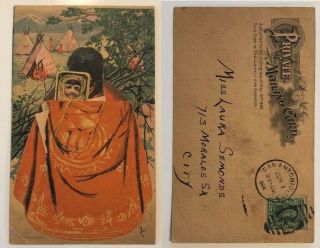 Antique Vintage Postcard 1904 Native American Indian Woman With Pull Out Card