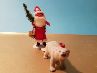 Antique German Putz Santa With Polar Bear Compostion