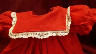 Vintage Doll Dress Red Corduroy W/lace,  Fits 15 " To 17 " Baby Doll Cond.