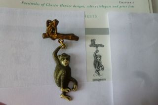 Vintage Very Rare Charles Horner Celluloid Adorable Mankey & Baby Brooch Pin