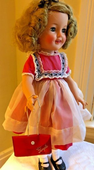 Vintage 17 " Shirley Temple Doll With Outfit And Purse