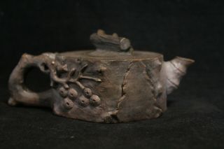 Chinese Hand Carved Yixing Zisha Clay Teapot With Tree Bark Decor