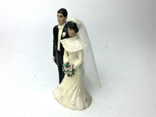 Vintage WILTON 1991 Wedding Cake Topper / Short Brown Hair / Bride & Groom 2