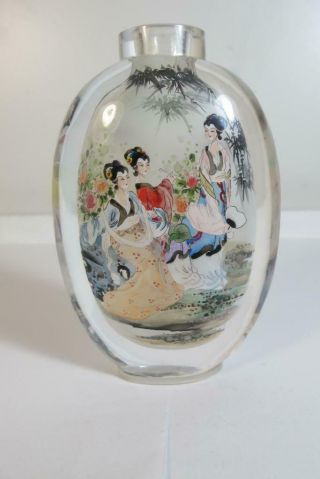 Chinese Crystal Snuff Bottle Reverse Hand Painting Inside Signed 4 1/2 " Inches