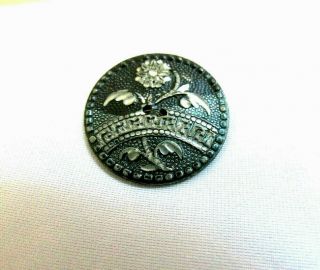 Rare Antique Steel Metal Etched Floral - 2 - Tone Tinted - 2 Hole Button - 1 "