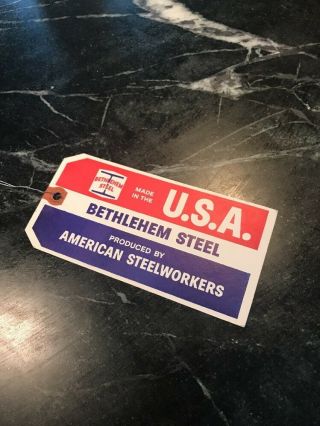 Bethlehem Steel American Steelworkers Paper Tag Rare Vtg Usa Red White Blue