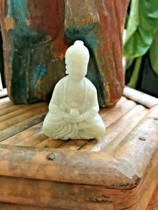 Chinese Hand - carved carving WHITE Jade Buddha DESK statue OR Pendant 2