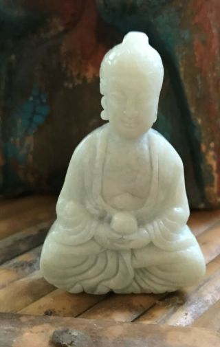 Chinese Hand - carved carving WHITE Jade Buddha DESK statue OR Pendant 3