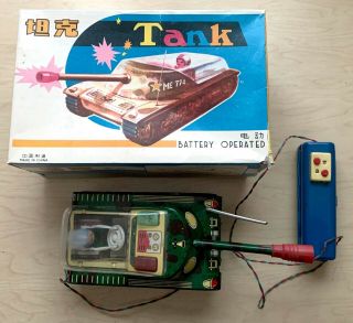 Tank Battery Operated (1962) Vintage Tin Toy China Wired Remote Control Rare