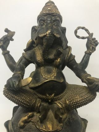 Rare Large Antique 4 Armed Hindu God Ganesha Statue Bronze Brass 10 Inches Tall