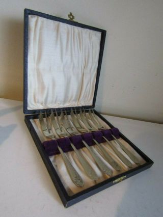 Vintage Boxed Set Of 6 Cake Forks Silver Plate Epns Case 1930s Era
