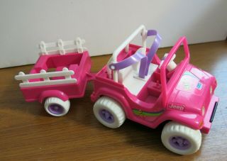 1997 Mattel Barbie Kelly Doll Pink Power Wheels Jeep & Wagon