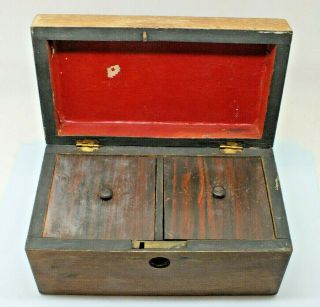 Antique Vintage Wooden Tea Caddy Two Lidded Compartments.  Wood Box