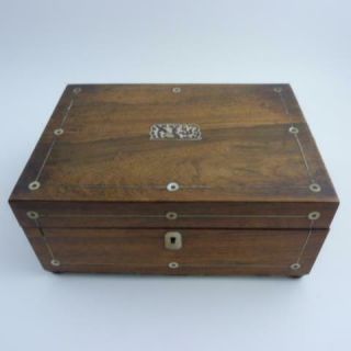 George Iii Mahogany Workbox/jewellery Box With Inlaid Mother - Of - Pearl Decoration