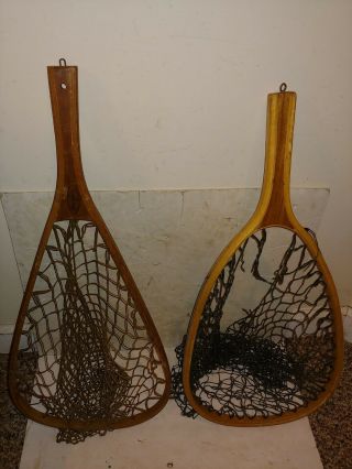 2 Vintage 50s/60s Freshwater Trout Wood Fish Nets,  Nautical Sport Fisherman,  Haney