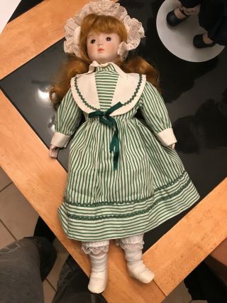 Vintage Heirloom,  Heritage,  Bisque Porcelain Dolls,  Taupe Brocade Lace