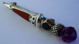 Lovely Victorian Scottish Solid Sterling Silver Dirk Brooch,  Agate & Amethyst