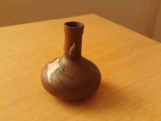 Vintage Japanese Pottery Porcelain Hand Painted Miniature Vase Signed.