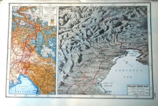 Antique 1920 Military Map Wwi Isonzo & Italian Front East Harmsworth Atlas
