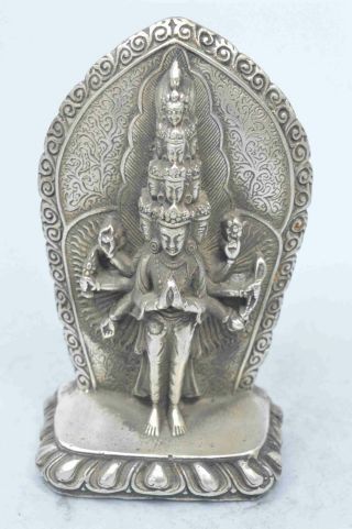 Handwork Collectable Miao Silver Carve Temple Buddha Delicate Old Ancient Statue