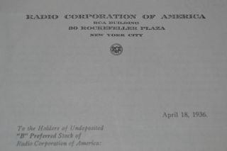 Rca Rare 1936 Radio Corporation Of America Letterhead Stock Exchange York Ny