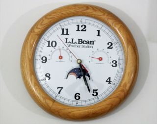 Ll Bean Wall Clock Thermometer Hygrometer Moon Phase Rare 11.  25 "