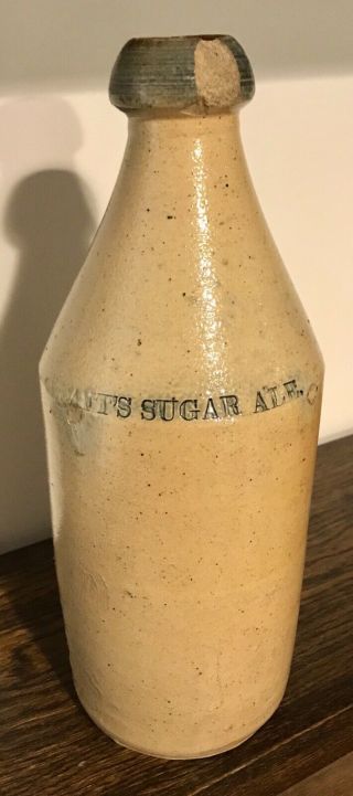 Rare Boston 1850’s Taft’s Sugar Ale Cobalt Decorated Stoneware Beer Bottle