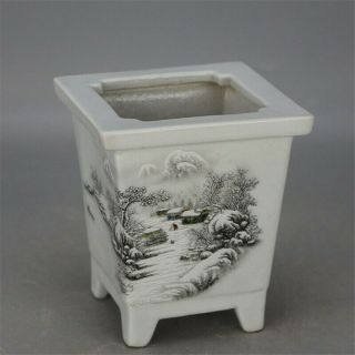 4.  3 " Chinese Antique Pastel Porcelain Hand Painted Snow Scene Pattern Flowerpot