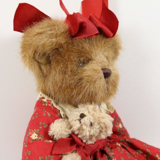Pbearington Girl Holding Toy Bear Prairie Red Floral Dress Lace Heart Necklace