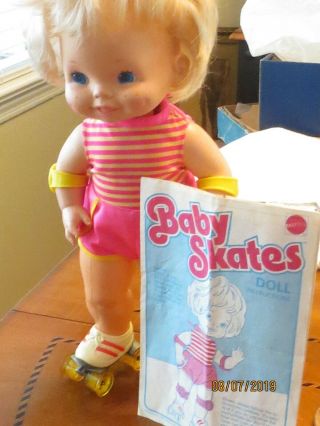 Vintage 1982 Mattel Baby Skates Doll 14 " T Wind Up Guc