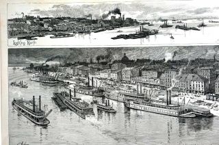 St.  Louis Waterfront 1888 Steamboats On Mississippi River Antique Matted Print