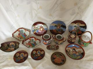 Vintage Japanese Oriental Plates Saucers Sugar Bowls Dishes