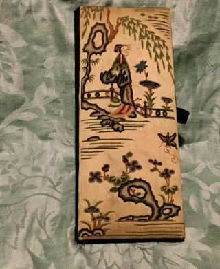 Antique Hand Embroidered Chinese Silk Folder/book Cover.
