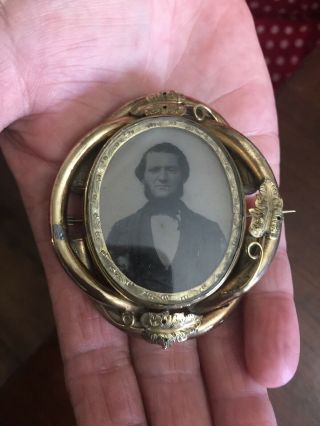 Rare Antique Victorian Huge Mourning Photo Hair Locket Brooch Brass Or Pinchbeck