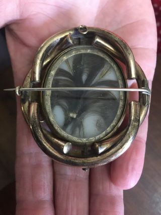 Rare Antique Victorian Huge Mourning Photo Hair Locket Brooch Brass Or Pinchbeck 3