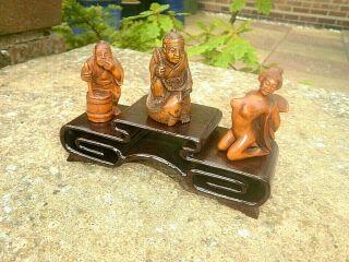 3 Tier Carved Iron Wood Stand For Netsuke,  Snuff Boxes / Small Collectables.  3