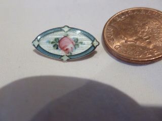 Tiny Antique Sterling Silver GuillochÉ Enamel & Rose Brooch For Antique Doll