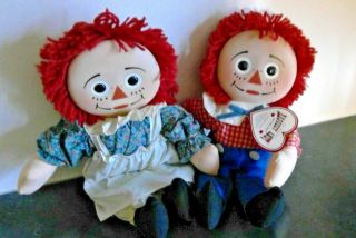 Vintage Raggedy Ann And Andy Dolls 13 " With Porcelain Faces Johnny Gruelle 1995