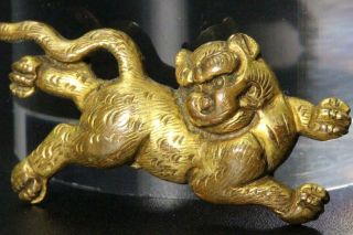 Mnk29 Fine Japanese Antique Copper Lion (shishi) Menuki Kanagu Sword Tsuba