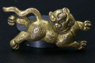 MNK29 FINE Japanese Antique copper Lion (shishi) Menuki kanagu sword Tsuba 2