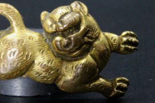 MNK29 FINE Japanese Antique copper Lion (shishi) Menuki kanagu sword Tsuba 3