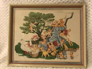 Vintage Framed Swan Soap Ad Mother Goose & Shoe With Swanny Babies Picture Print