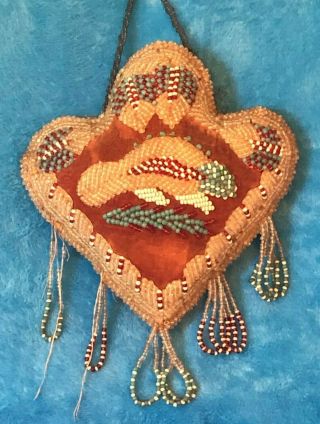 Antique 1900s Iroquois Native American Hand Beaded Large Pin Cushion Pillow