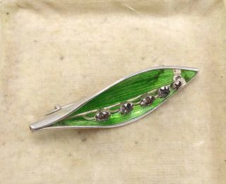 Antique Sterling Silver Green Enamel Leaf Brooch - 1919 Arthur Johnson Smith 2