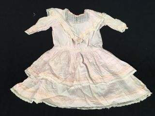 Antique Pink Sheer Dress Silk Ribbons & Lace For Antique Bisque Doll 16”w/c 17”l