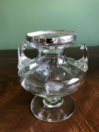 Hallmarked 1911 Silver & Glass Vase Urn Shape With Handles Antique