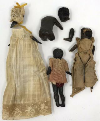 ASSORTMENT 4 ANTIQUE BLACK DOLLS IN NEED OF RESTORATION AND/OR REPAIR 2