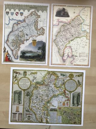 3 X Old Antique Maps Of Cumberland (cumbria) Carlisle: 1600 